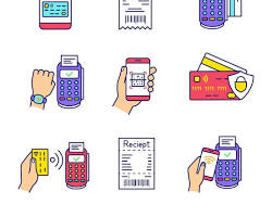 various payment method icons (credit card, QR code, cash)の画像