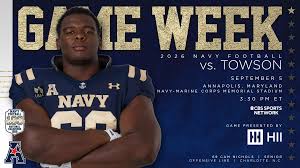 Navy football players preparing for the 2026 season opener against Towson
