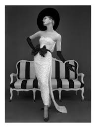 Model in John Cavanagh\u0026#39;s Strapless Evening Gown, Spring 1957 ...