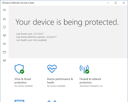 Image de capture d'écran console de sécurité Windows Microsoft Defender toutes protections activées