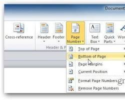 Image of Page Number dropdown menu in Word