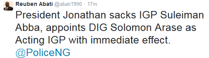 Image result for Jonathan sacks IGP Suleiman Abba, appoints DIG Solomon Arase, rueben Abati tweets