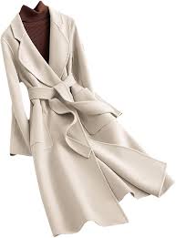 Women's Autumn Classic Double-Sided Cashmere Coat Wool Women's Coat Belt Wool Coat Cream S Coat Bust 96cm - Product from Amazon.com