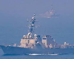 U.S. naval assets enforcing maritime compliance in the Persian Gulf, AI generated