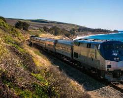 Image of Amtrak train traveling through the countryside