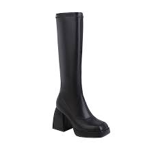 Amazon.com | oiangi Fashion Boots for Women Chunky Heel Solid Round Toe Platform Slip-on Mid-Calf Boots Comfortable Casual Thick Heel Ladie Outdoor Long Leather Boots | Boots