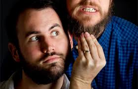 BEARD AND BUTTER: Michael Valli, left, is working on a photographic project called Beards of Wellington. He&#39;s pictured with beard model Jason Naylor. - 9093260