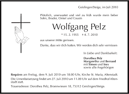 TA Wolfgang Pelz Geislingen - Todesanzeigen - Südwest Presse Online
