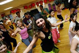 crazy lady dancing in zumba class