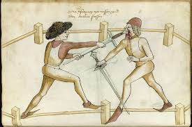 Ms.Thott.290.2º 090v - A drawing of two men fighting with swords - PICRYL - Public Domain Media Search Engine Public Domain Image