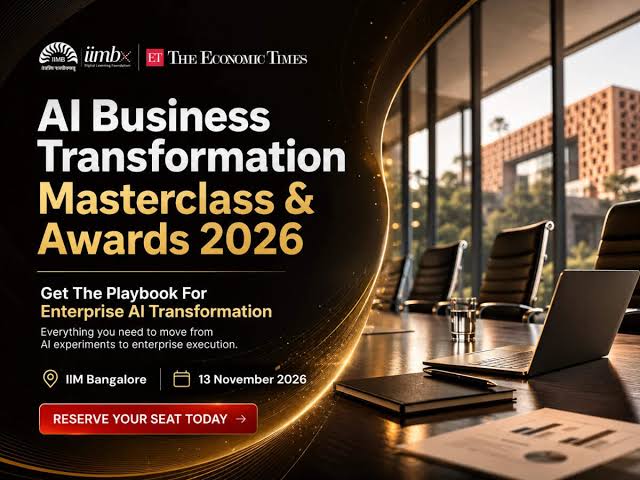 India's AI transformation moves from strategy to execution as enterprise leaders gather at IIM Bangalore on 13 November for the ET AI Masterclass &amp; Most Innovative AI Product Awards 2026