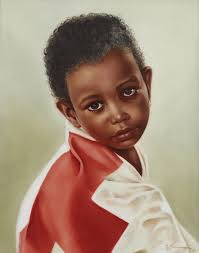 &quot;Painting Of Black Child&quot; by Maria Saldarriaga, painted on porcelain. “Painting Of Black Child” by Maria Saldarriaga, painted on porcelain - 8996420_1_l