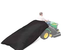 Image of riding mower with full grass catcher bag