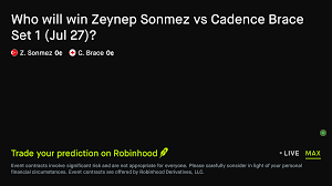 July 28, 2026: Zeynep Sonmez vs Cadence Brace: Set 1 Winner Tennis Prediction Market