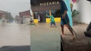 Vídeo: Forte chuva alaga ruas, casas e comércios em Jericoacoara, no Ceará