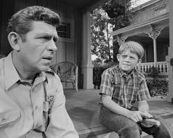 Andy Griffith Show 1960 TV series Andy Griffith as Andy Taylor Don Knotts as Barney Fife Ron Howard as Opie Frances Bavier as Aunt Bee Mayberry black and white television stills CBS show, AI generated