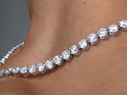 35 Carat Diamond Riviera Three Claws 18 Karat White Gold Tennis Line Necklace