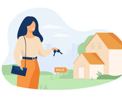 Image of happy homeowner holding a calculator and a paintbrush