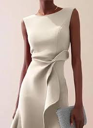 Amazon.com: Women's Cream Asymmetric Hem Midi Dress 2025 Spring Elegant Sleeveless with Waist Tie and Side Slit Summer Trendy : Clothing, Shoes & Jewelry
