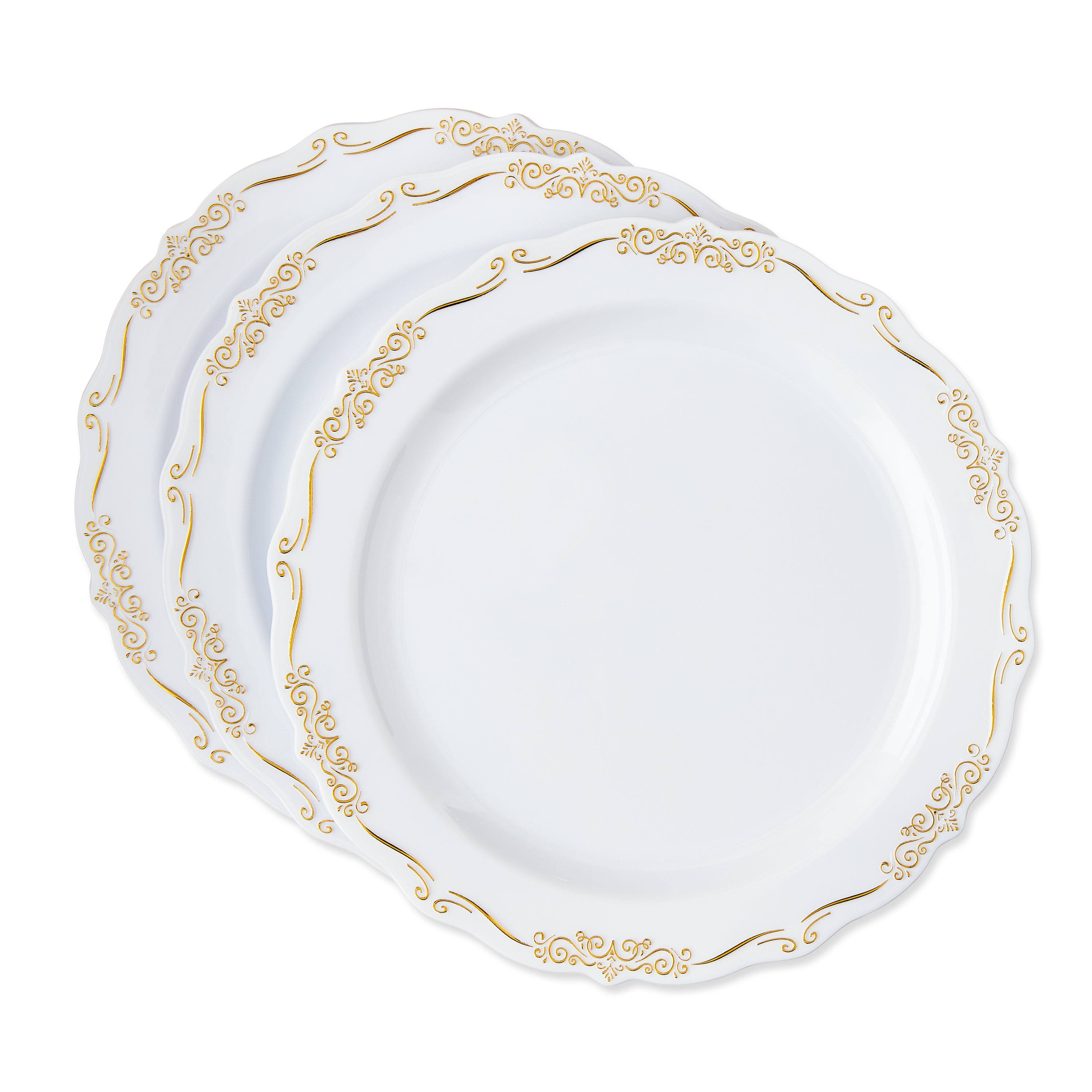 Ornate Disposable Plastic Plates 7" Gold/White