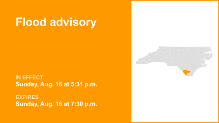 Flood advisory active for Columbus and Robeson counties Sunday evening as NWS warns of minor flooding from persistent rainfall; 'turn around, don't drown'