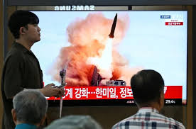 A map showing the trajectory of missiles launched from North Korea toward the eastern sea.
