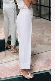 Zara Pants White Straight Leg Trouser Turn Up Hems 15.5" High waist 1578 131 | eBay