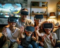 Изображение: family wearing VR headsets, exploring a virtual world together