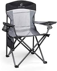 Alpha Camp Oversized Mesh Camping Chair Support 350lbs Black Grey