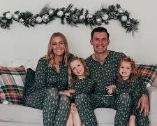 Image of Feather Printed Green Christmas Family Pajamas from DuskyClothing