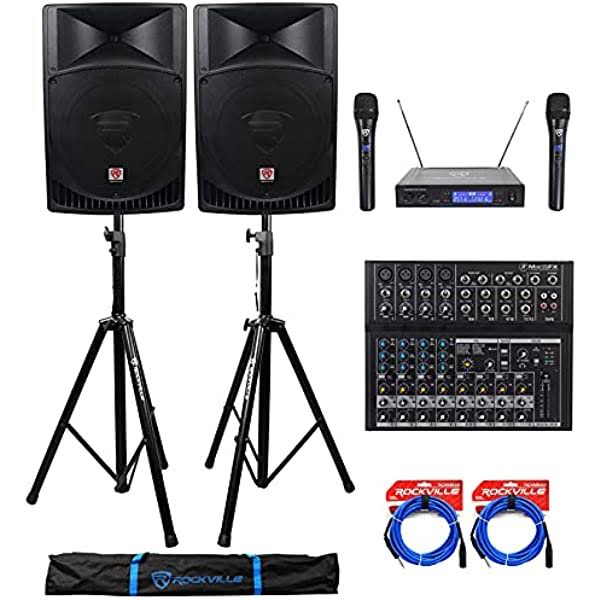 Rockville Rpg15 15" 2000w Active Pa/dj Speakers+Mixer+Mic+Stands+Cables+Bag