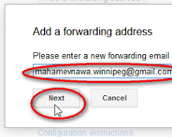 Image of Enter forwarding address popup window