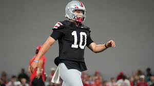 Ohio State Buckeyes quarterback Julian Sayin (10) holds a football during training camp inside the Woody Hayes Athletic Center in Columbus on Aug. 7, 2026. - The Lufkin Daily News