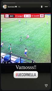 Lionel Messi passionately followed his first match as UE Cornellà owner