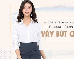 Chân váy bút chì và áo sơ mi công sở thanh lịch