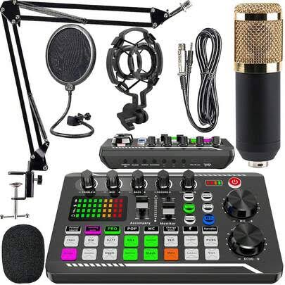 Shein |Professional Podcasting Equipment Set Starter Kit Condenser Microphone Recording Studio Set With Pop Filter And Shock Mount