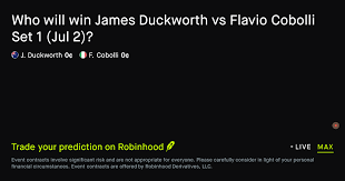 July 2, 2026: James Duckworth vs Flavio Cobolli: Set 1 Winner Prediction Market