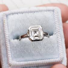 2.57 Ct Asscher Moissanite Half bezel Engagement Ring In 14k White Gold Plated | eBay
