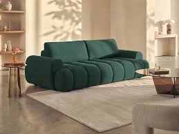 Canapé 4 places convertible en tissu vert sapin FRIDORA ...