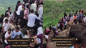 ‘Fall to death’: Video of Harihar fort over-congested with tourists goes viral; netizens warn of ‘suicid