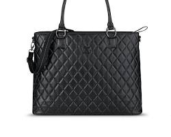 Image of sleek black leather satchel with architectural lines