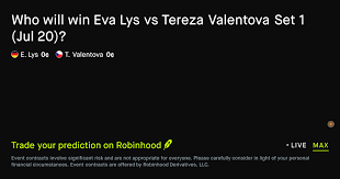 July 21, 2026: Eva Lys vs Tereza Valentova: Set 1 Winner Tennis Prediction Market