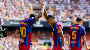 Lamine Yamal celebrates Barcelona win over Valencia in LaLiga
