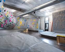 Image of Climb Iowa East Village bouldering gym interior