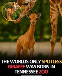A baby giraffe was born without a single spot, and she stunned the world. She arrived at Brights Zoo in Tennessee on July 31, 2023. Soft brown coat. Bright eyes. No patches