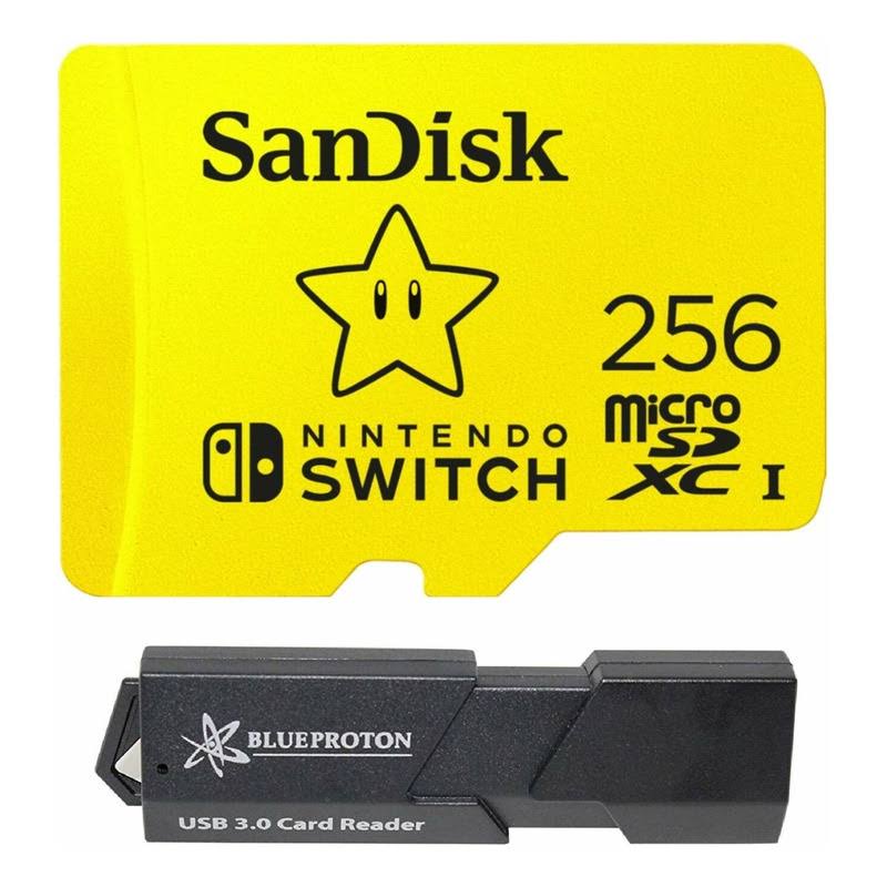 SanDisk 128GB MicroSDXC UHS-I Card for Nintendo Switch with BlueProton USB 3.0 Reader