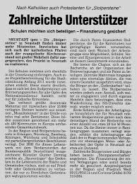 Dezember 2010 (Artikel erhalten von Erich Walz, Neustadt): "Nach Katholiken ...