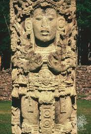 A vintage 1885 photograph of an ancient Maya statue, found deep in the jungles of Honduras.