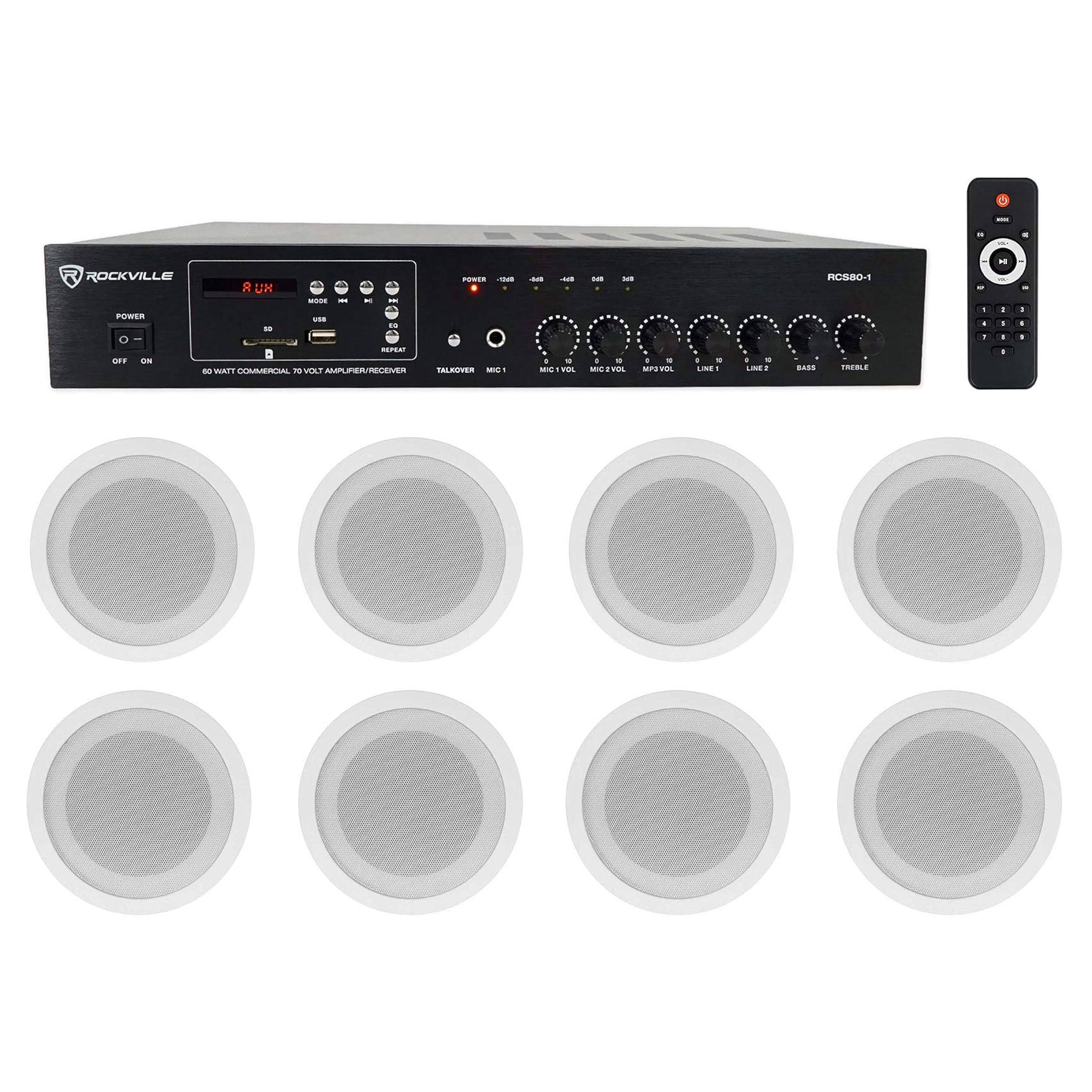 Rockville Commercial 70v Amp+ 5" Ceiling Speakers 4 Restaurant/Bar/Cafe
