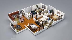 Image result for 3d Three bedrooms